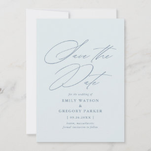 Save The Date Calligraphie minimaliste moderne Dusty Blue Mariag