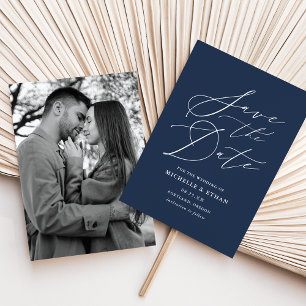 Save The Date Calligraphie Minimaliste Photo Navy