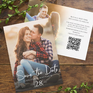 Save The Date Calligraphie minimaliste simple Deux photo Code QR