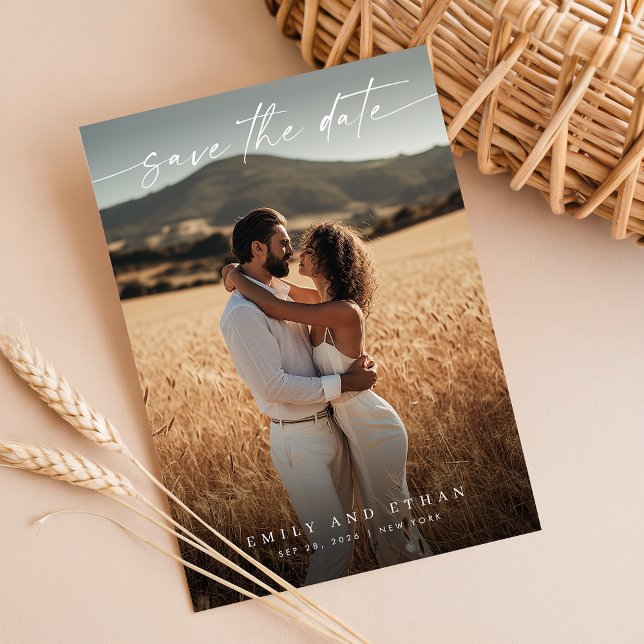 Save The Date Calligraphie moderne Boho QR Code Photo (Créateur téléchargé)