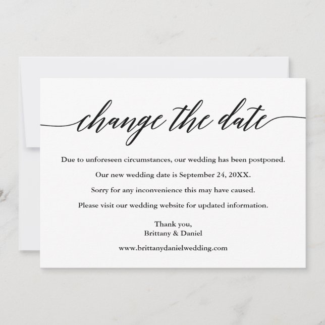Save The Date Calligraphie Moderne Changer La Date Nouvelle Cart (Devant)