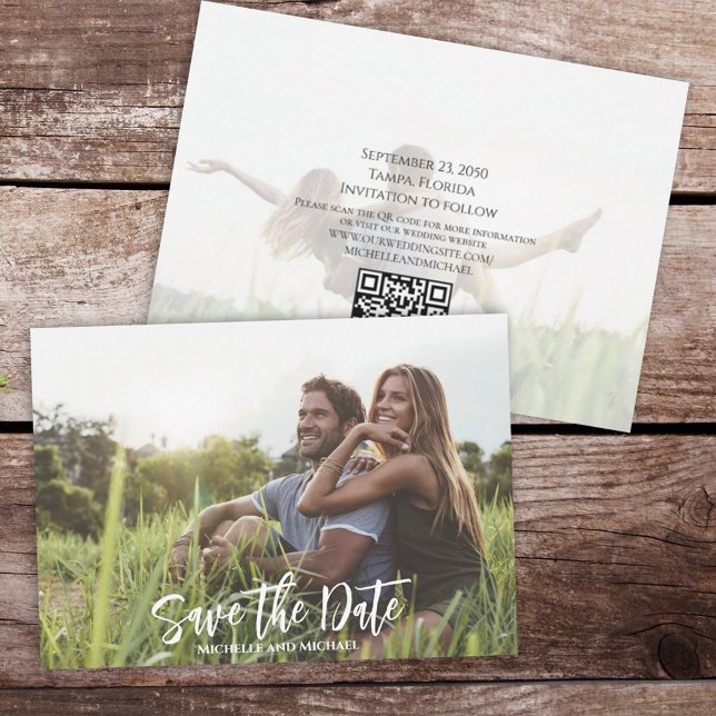 Save The Date Calligraphie moderne Code QR simple Photo Tendance (Créateur téléchargé)