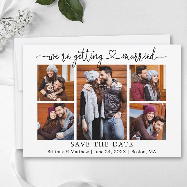 Save The Date Calligraphie Moderne Cœur 5 Photo Mariage (Customize to add text to back of card.)