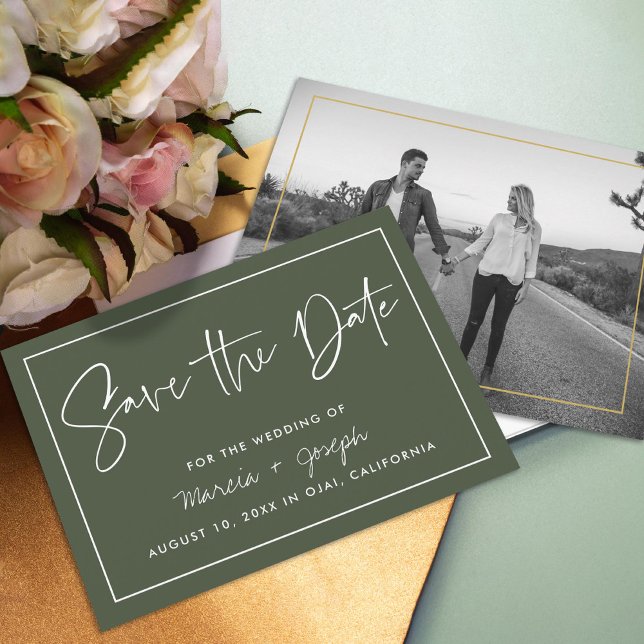 Save The Date Calligraphie moderne Dark Green Non-photo (Créateur téléchargé)