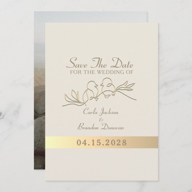 Save The Date Calligraphie moderne Élégant Mariage or (Devant / Derrière)