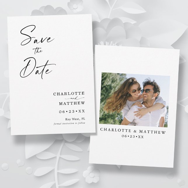 Save The Date Calligraphie moderne Encre Script 1 Photo (The card color can easily be changed by selecting "Edit Design")