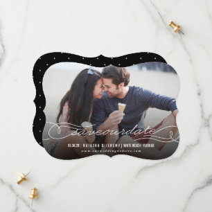 Save The Date Calligraphie moderne Flourdir Photo en script blan
