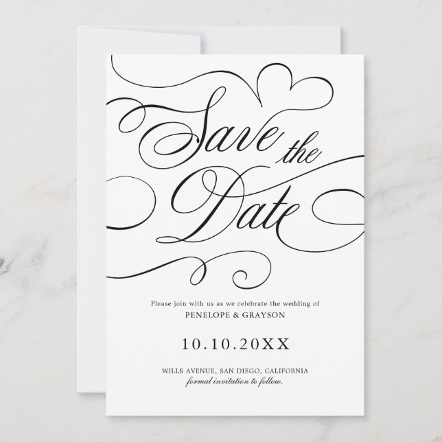 Save The Date Calligraphie moderne intemporel noir code QR maria (Devant)