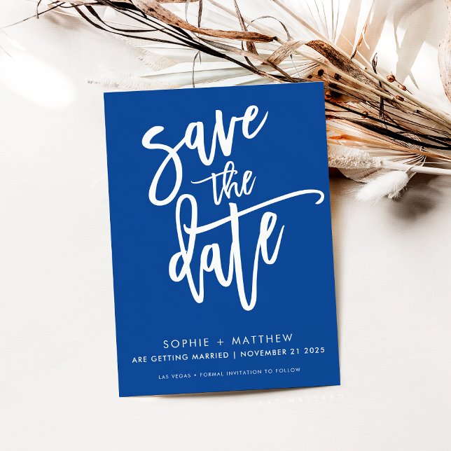 Save The Date calligraphie moderne lettrage bleu royal (Créateur téléchargé)
