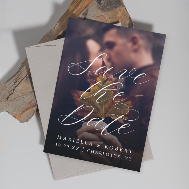 Save The Date Calligraphie moderne photo d'automne (Créateur téléchargé)