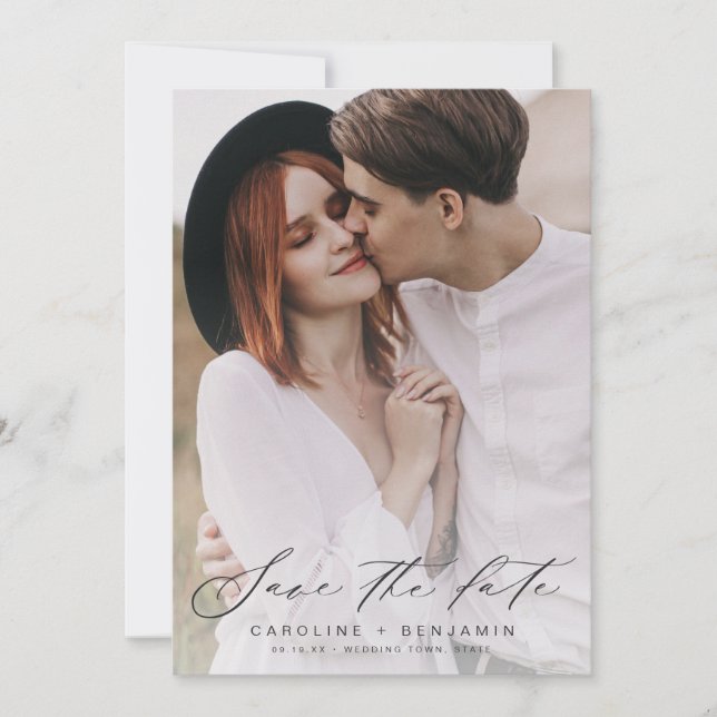 Save The Date Calligraphie moderne photo mariage faire part de d (Devant)