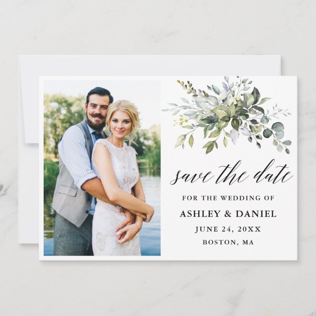 Save The Date Calligraphie moderne - Photo verte (Devant)