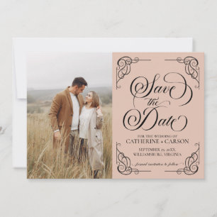 Save The Date Calligraphie moderne photo Vintage Beige