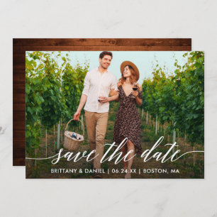 Save The Date Calligraphie moderne Script Rustique Photo bois