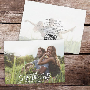 Save The Date Calligraphie moderne Simple Photo Code QR tendance