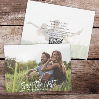 Save The Date Calligraphie moderne Simple Photo Code QR tendance