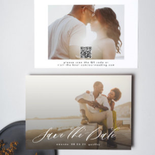 Save The Date Calligraphie moderne White Overlay Photo Code QR