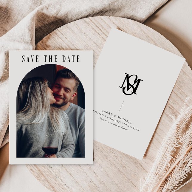 Save The Date Calligraphie Monogramme de mariage photo Bohème Ar (Créateur téléchargé)