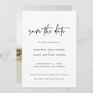 Save The Date Calligraphie noir blanc minimal photo Mariage