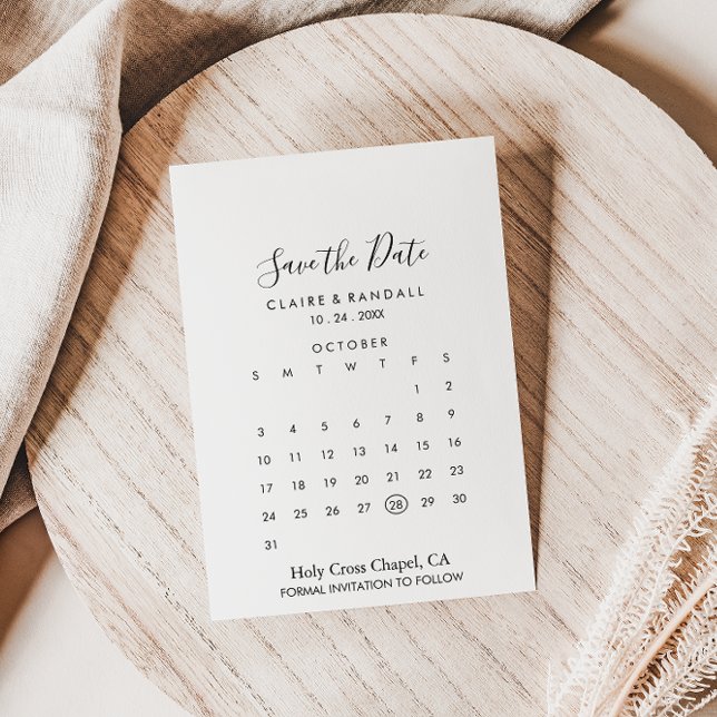Save The Date Calligraphie noir et blanc Enregistrer le calendri (Créateur téléchargé)