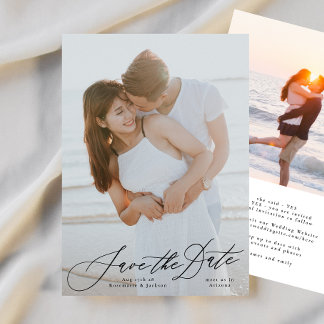 Save The Date Calligraphie Noire Élégante Photo Le Mariage