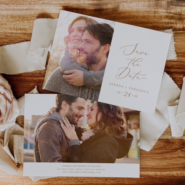 Save The Date Calligraphie Or Délicate Photo Enregistrer La Date (Créateur téléchargé)