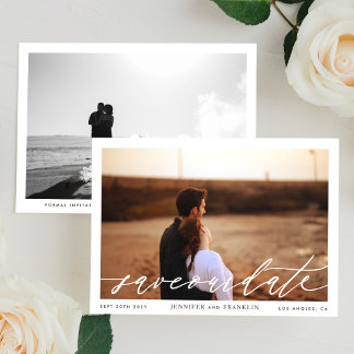 Save The Date Calligraphie photo du code QR encadré noir et blan