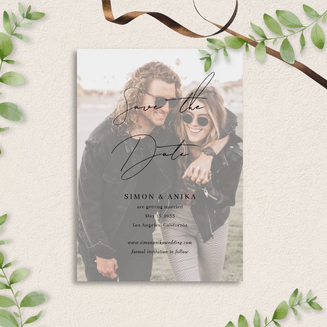 Save The Date Calligraphie Photo Mariage Élégante Classique (Créateur téléchargé)