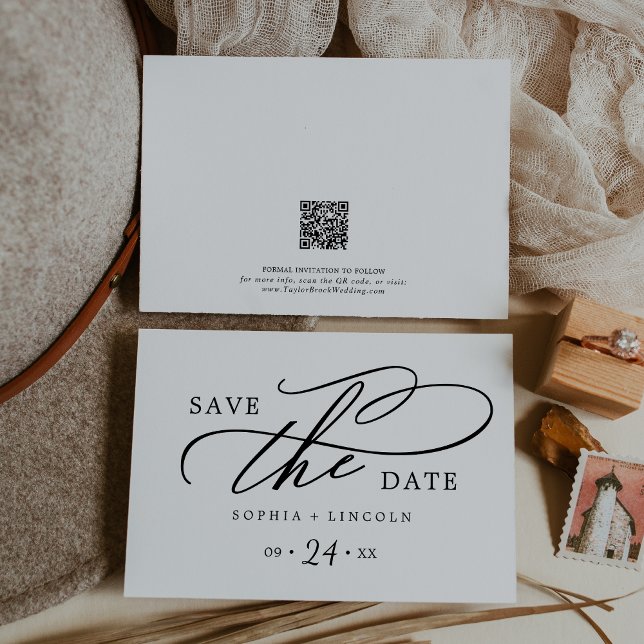 Save The Date Calligraphie romantique | Code QR Horizontal (Créateur téléchargé)