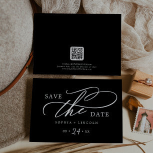Save The Date Calligraphie romantique Code QR noir foncé