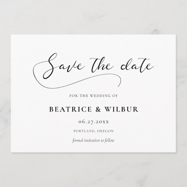 Save The Date Calligraphie romantique élégante (Devant)