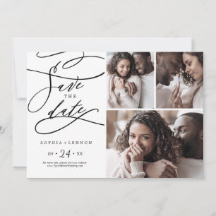 Save The Date Calligraphie romantique Flourish 3 Photo Collage