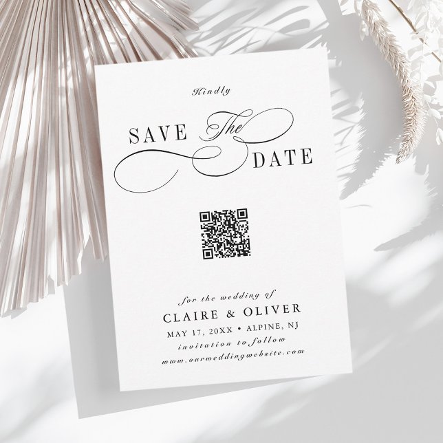 Save The Date Calligraphie romantique QR Code vertical (Créateur téléchargé)