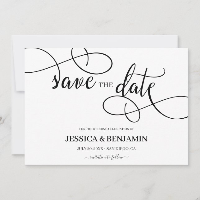 Save The Date Calligraphie romantique Script Mariage Enregistrer (Devant)