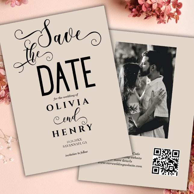 Save The Date Calligraphie romantique Script Photo Code QR (Créateur téléchargé)