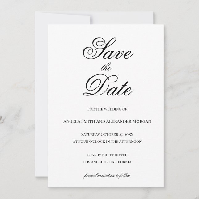 Save The Date Calligraphie Script Fantaisie Noir et Blanc (Devant)