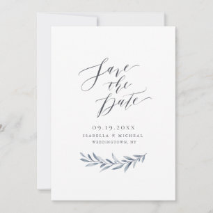 Save The Date Calligraphie simple bleu poussiéreux mariage