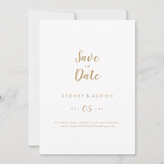 Save The Date Calligraphie Simple|Mariage Or Enregistrer La Date (Devant)