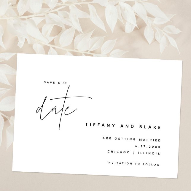 Save The Date Calligraphie simple Noir Blanc Moderne Chic (Créateur téléchargé)