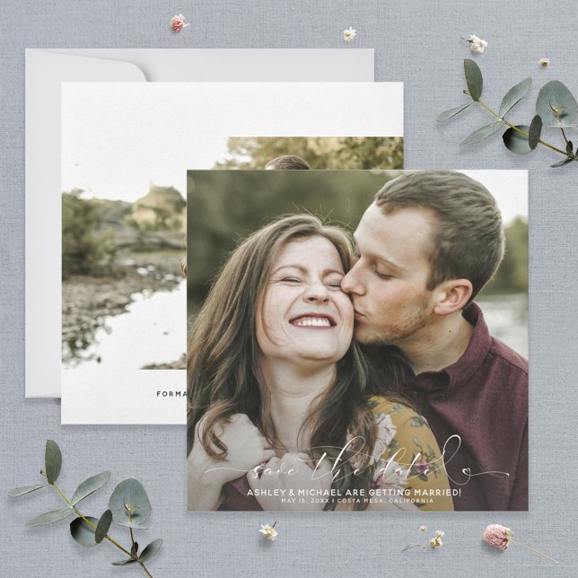 Save The Date Calligraphie Typographie Carré 2 Mariage photo (Créateur téléchargé)