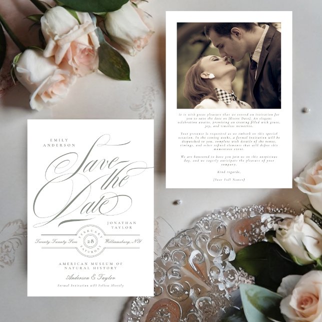 Save The Date Calligraphie verte grise officielle Cravate noire  (Créateur téléchargé)