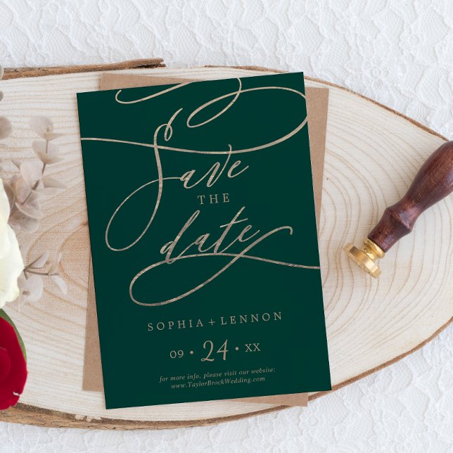 Save The Date Calligraphie verte romantique (Créateur téléchargé)