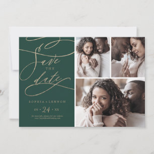 Save The Date Calligraphie verte romantique 3 Collage photo