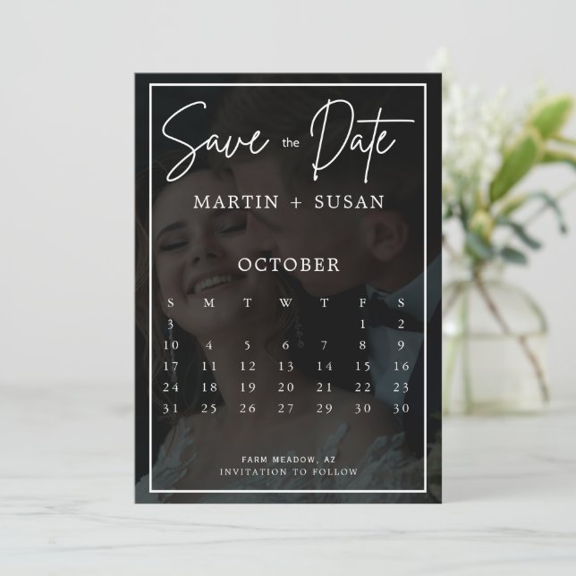 Save The Date Calligraphie Whimsical moderne superposer Mariage  (Debout devant)