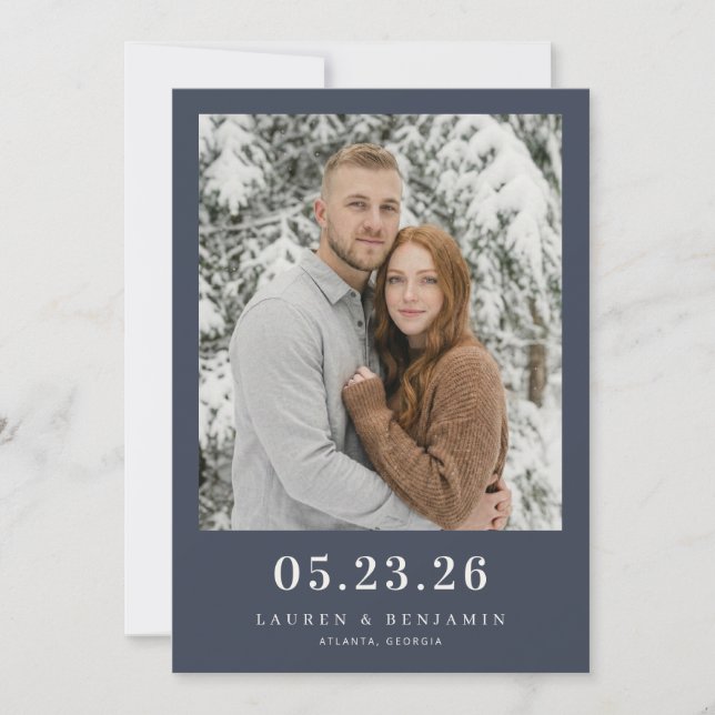 Save The Date Calme Photo Minimaliste Navy (Devant)