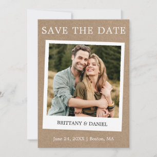 Save The Date Caméra instantanée Style Couple Photo Kraft