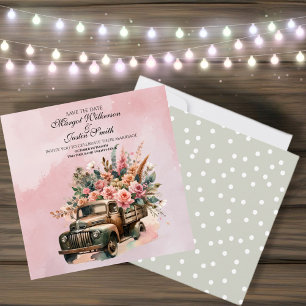 Save The Date Camion Vintage avec Fleurs Mariage