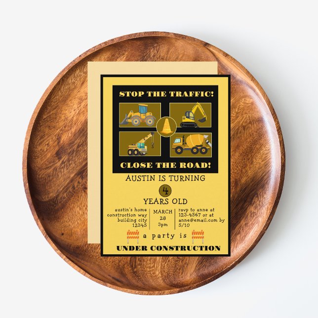 Save The Date Camions de construction | Parti Anniversaire de en (Construction Trucks |  Kids Birthday Party  Supplies)