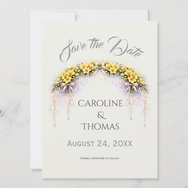 Save The Date Canary Yellow Romantic Freesia  Floral Wedding (Devant)