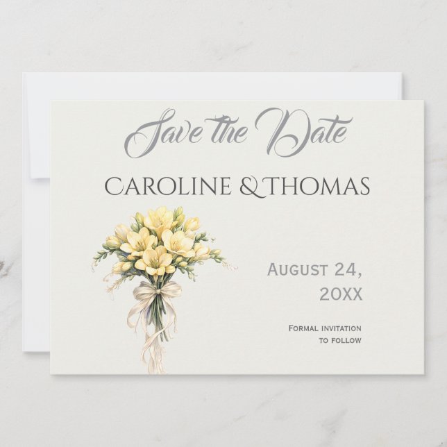 Save The Date Canary Yellow Romantic Freesia  Floral Wedding (Devant)
